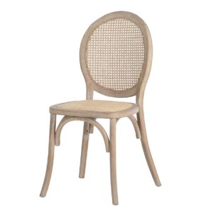 Silla medallon con rejilla patas madera 44x48x92 cm