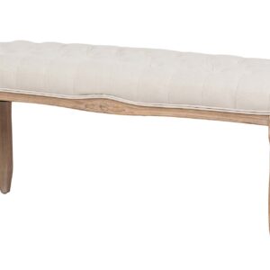 Pie de cama lino capitoné patas madera 110x36x47 cm