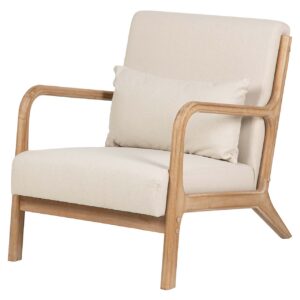Sillon madera de caucho lino beige 66x85x74 cm