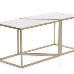 Set 2 mesas champagne mármolina 99x40x45