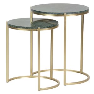 Set 2 mesas verde dorado 41x41x50/35x35x43 cm