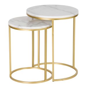 Set 2 mesas metal mármol 41x41x50 35x35x43 cm