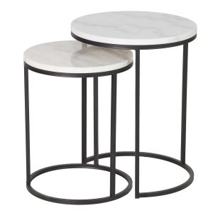 Set 2 mesas metal mármol negro 41x41x50 35x35x43 cm