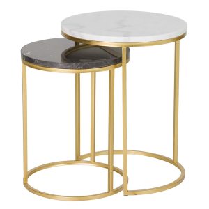 Set2 mesas metal blanco/negro 41x41x50/35x35x43 cm