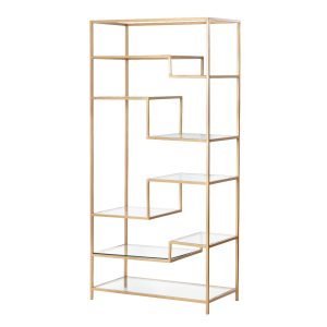 Estanteria metal dorada baldas cristal 82x42x173 cm