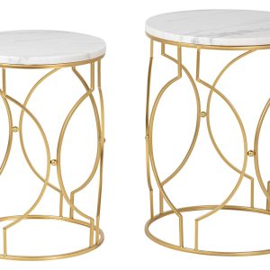 Set 2 mesas metal mármol 43x43x55 38x38x50 cm