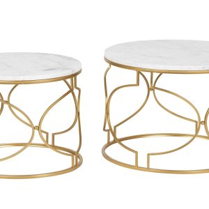 Set 2 mesas metal mármol 60x60x41 50x50x38 cm
