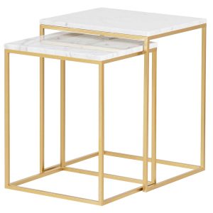 Set 2 mesas nido metal mármol 45x38x55 40x33x50 cm