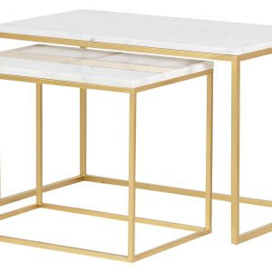Set 2 mesas nido metal mármol 77x44x50 55x38x45 cm