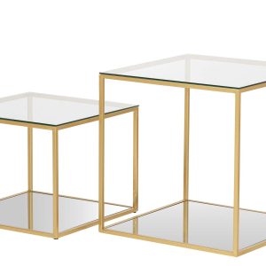 Set 2 mesas metal cristal 50x50x50 45x45x35 cm
