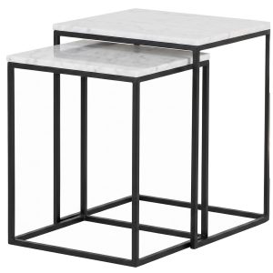 Set 2 mesas nido metal mármol 45x38x55 40x33x50 cm
